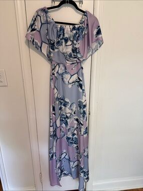 cloud island One-Shoulder Floral Maxi Dress in Lavender and Blue